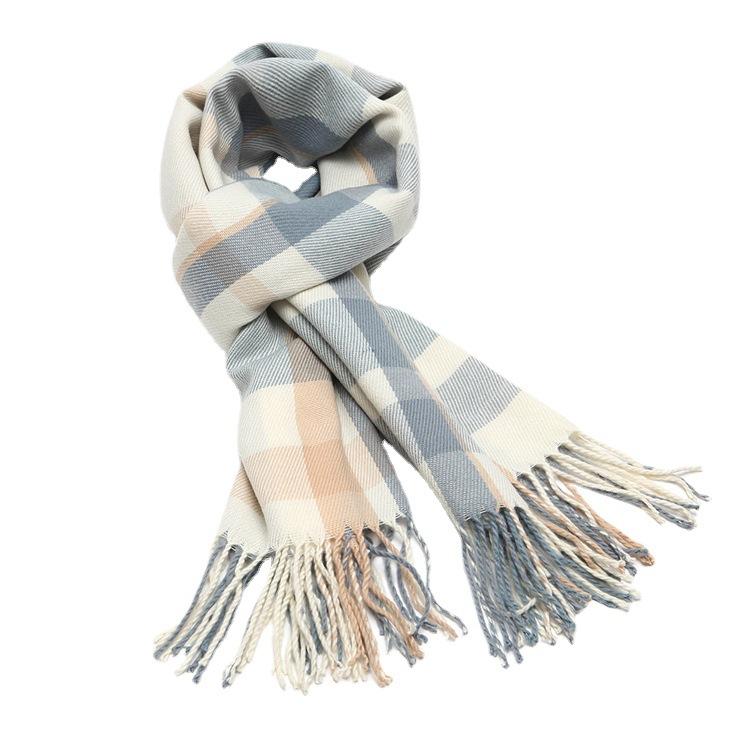 Winter Korean-style British Plaid Cashmere Scarf Women's All-match Double-sided Long Warm Soft Neck Shawl Women