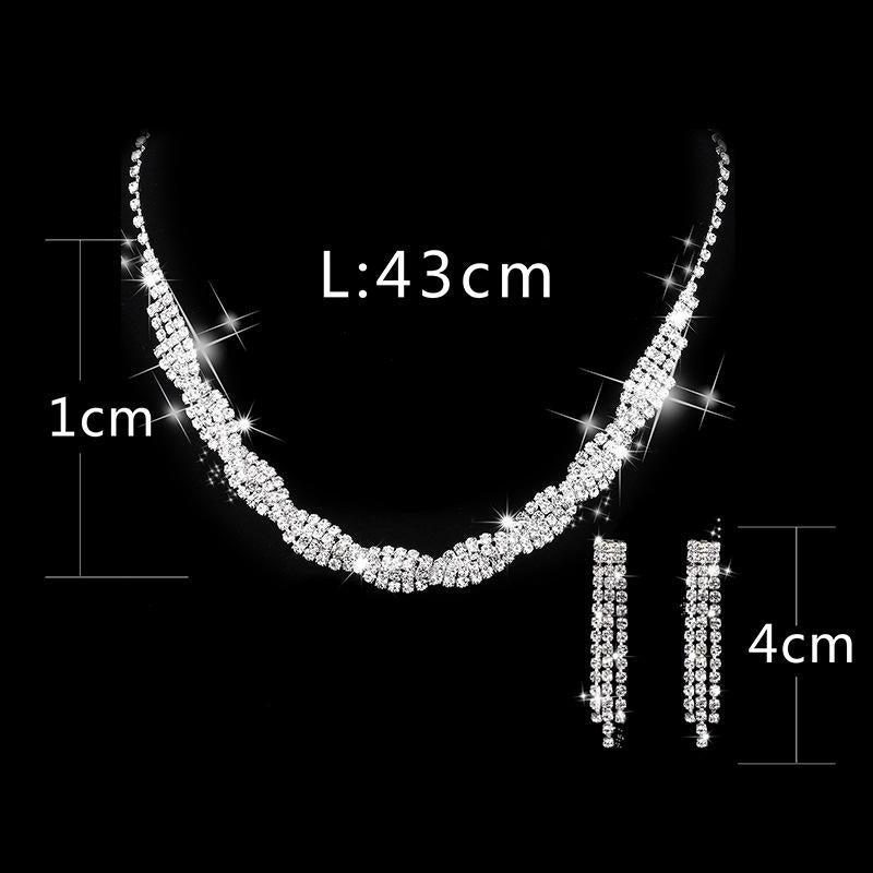 Fashionable Bright Rhinestone Claw Chain Wrapped Necklace and Earrings, Wedding Set