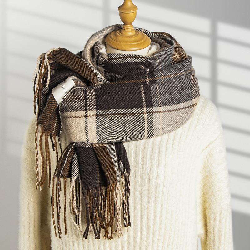 Winter Korean-style British Plaid Cashmere Scarf Women's All-match Double-sided Long Warm Soft Neck Shawl Women