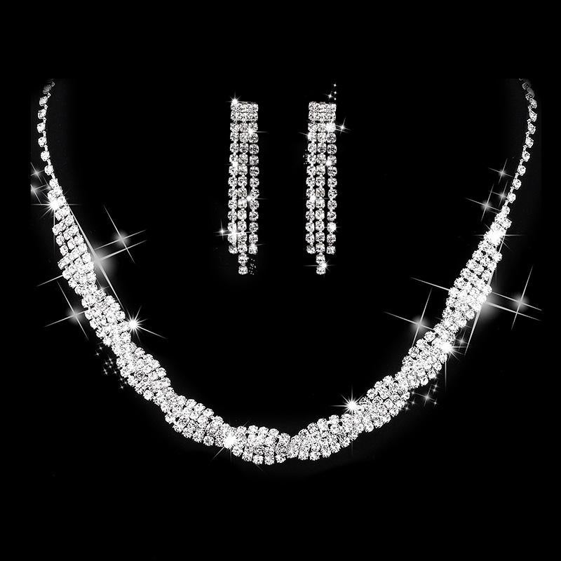 Fashionable Bright Rhinestone Claw Chain Wrapped Necklace and Earrings, Wedding Set
