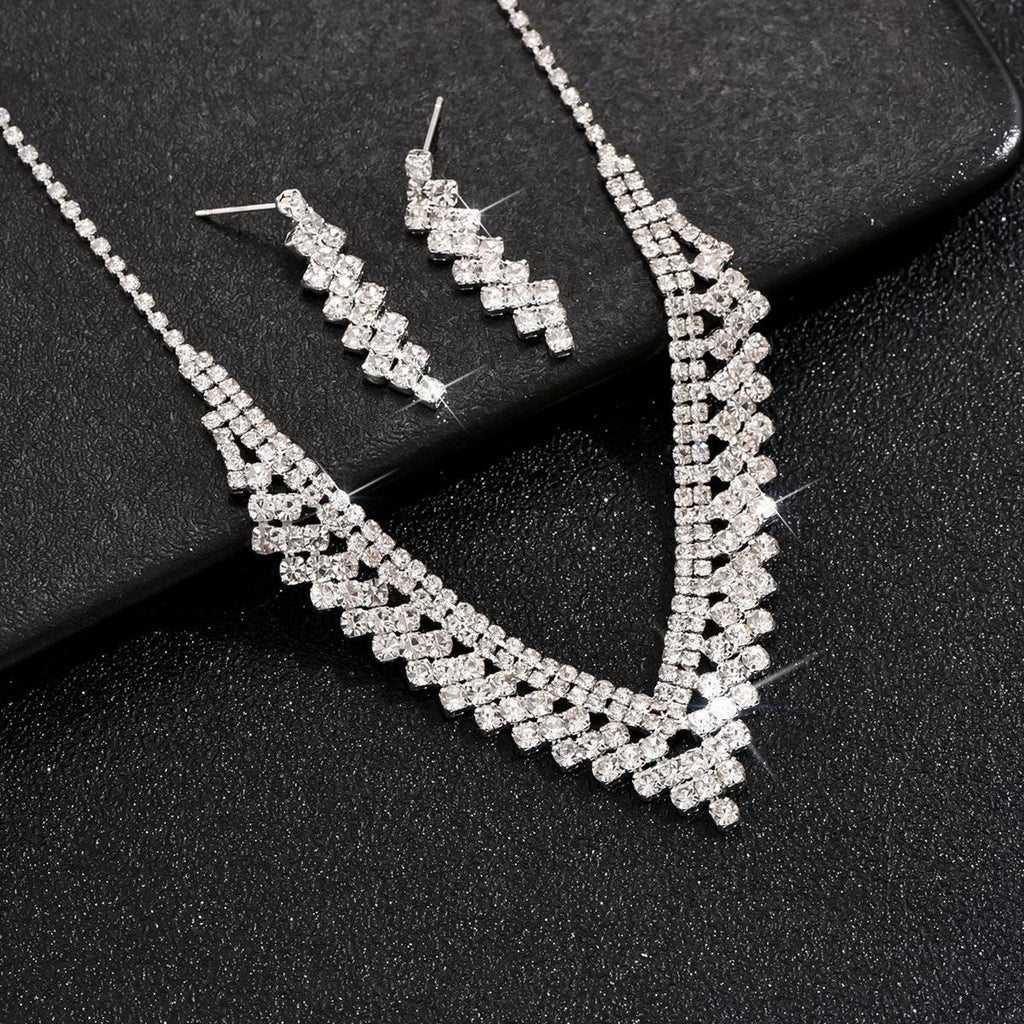 Fashionable Bright Rhinestone Claw Chain Wrapped Necklace and Earrings, Wedding Set