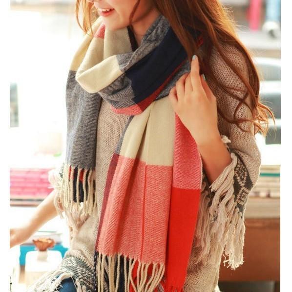 Winter Korean-style British Plaid Cashmere Scarf Women's All-match Double-sided Long Warm Soft Neck Shawl Women