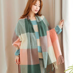 Winter Korean-style British Plaid Cashmere Scarf Women's All-match Double-sided Long Warm Soft Neck Shawl Women