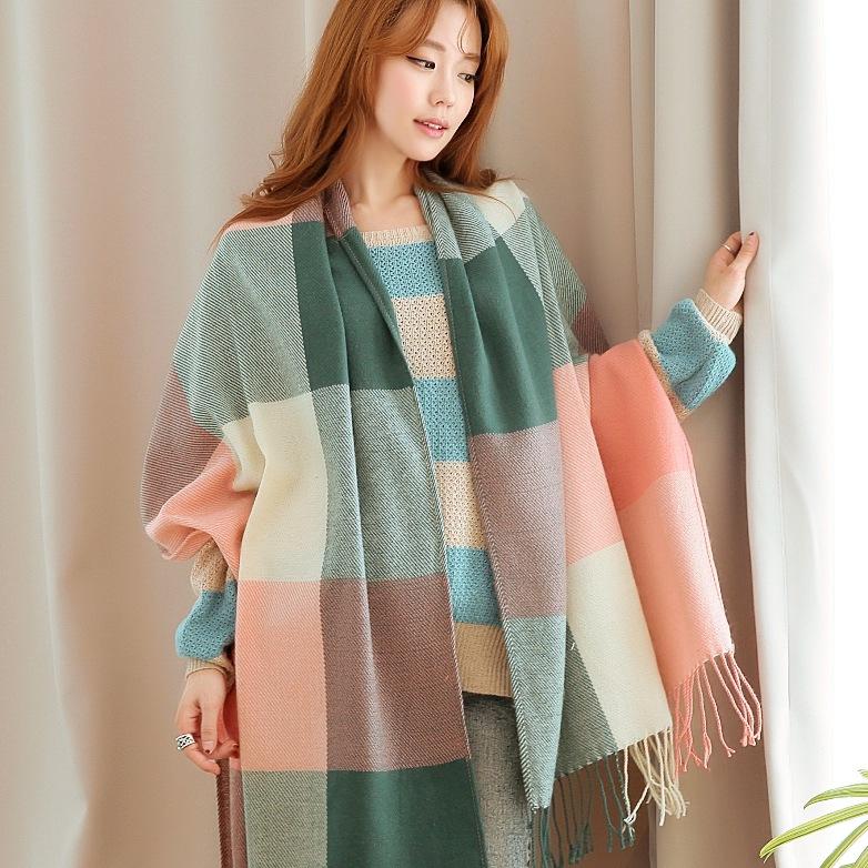 Winter Korean-style British Plaid Cashmere Scarf Women's All-match Double-sided Long Warm Soft Neck Shawl Women